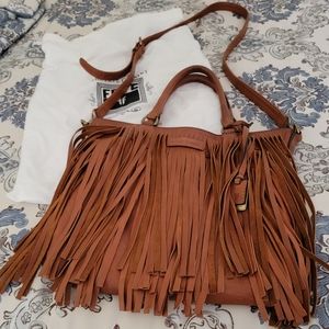 Frye Heidi cognac leather fringe handbag